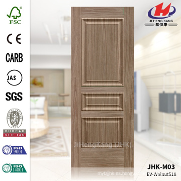 JHK-M03 Grano de madera y textura elevada Nogal MDF ISO9001 Puerta de entrada de piel